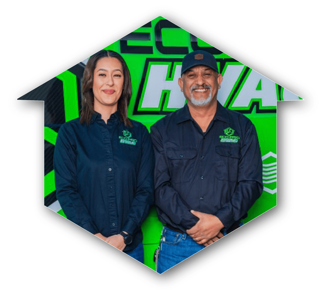 Eco-Pro President Paola Cisneros with CEO Jose Cisneros in front of one of their service vehicles at Pittsburg, CA, office.